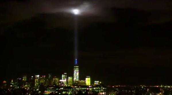 Light beamed into the sky in New York City on Friday night to commemorate the 14th anniversary of the September 11 terror attacks. (Via AP)
