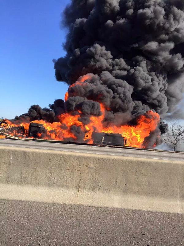 Witness video shows the aftermath of a deadly Oil Tanker explosion on the NJ turnpike. The fiery crash occurred on the North-Bound side at MM 109 in Kearny, NJ.