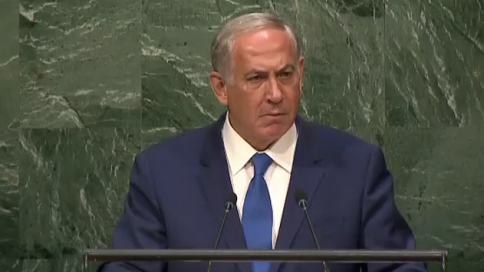 Israeli Prime Minister Benjamin Netanyahu glares silently at the United Nations for 45 seconds after berating the organization for their silence in the wake of Iran's continued threats against the Jewish state.