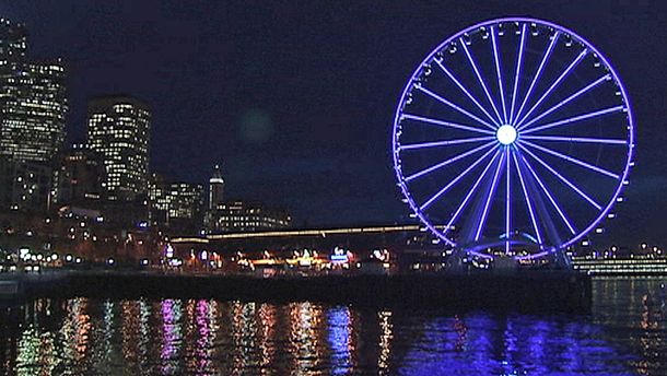 SEATTLE -- Police are searching for the owner of a drone, which struck a Ferris wheel and crashed to the ground Wednesday on Seattle’s waterfront.