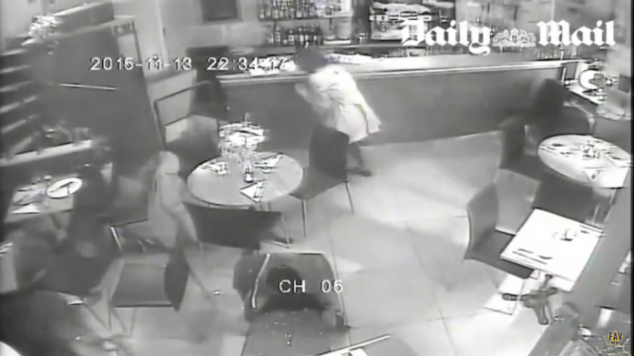 First footage of Paris terror attacks shows diners diving for cover.