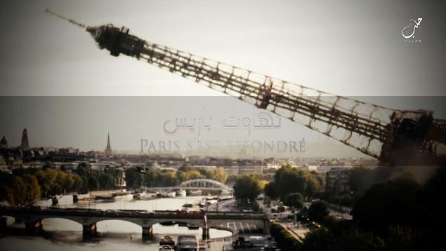 The Islamic State terror group has released a another video praising the attacks in Paris while using a clip from a Hollywood movie showing the fall of the Eiffel Tower.
