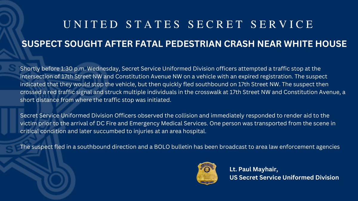 Driver Hits, Kills Pedestrian While Fleeing From Secret Service Near White House, Officials Say